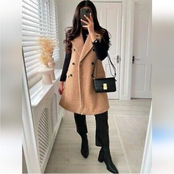 ZARA BOUCLE LONG VEST COAT New with tag - Picture 5 of 8